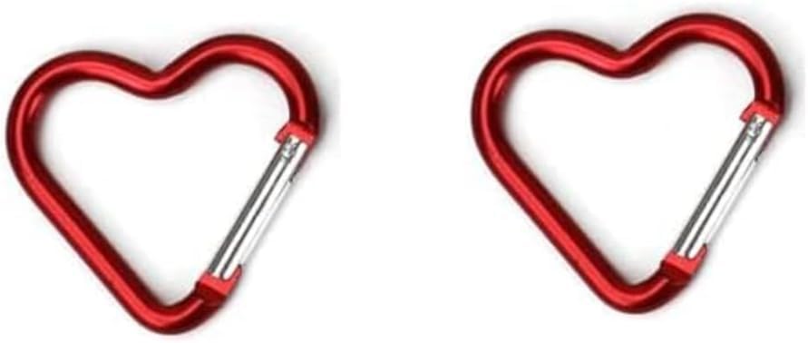 Heart Carabiner Clip, 2Pcs Red Heart Shape Carabiners Keychain Clips, Snap Hook Key Ring for Camping Accessories, Backpack Water Bottle Aluminum Alloy Accessory and Keychain Carabiners