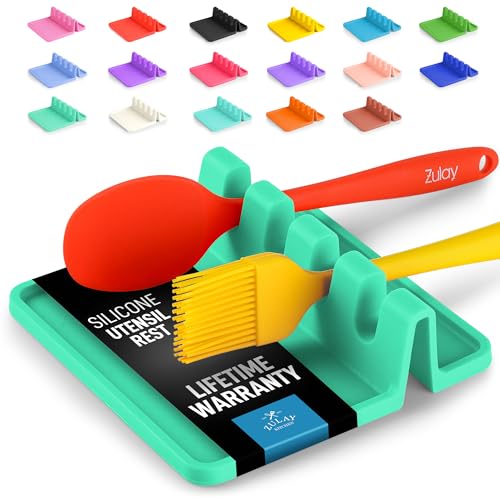 Zulay Kitchen Silicone Utensil Rest with Drip Pad for Multiple Utensils - BPA-Free, Heat-Resistant Spoon Rest & Spoon Holder for Stove Top - Kitchen Utensil Holder for Ladles & Tongs - Carnival Grass
