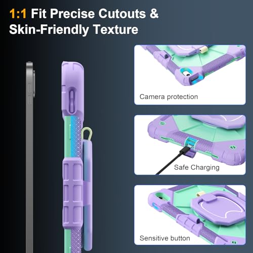 Image of Case for iPad A16 11th /10th Generation 11 inch /10.9 inch 2025 /2022, Ubearkk for iPad a16 case with Screen Protector, 360 Degree Rotating Stand Shoulder Strap Pencil Holder Purple Mint