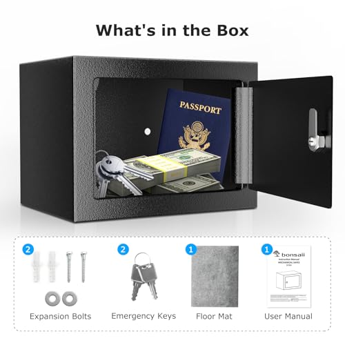 Bonsaii Safe Box with Key, Steel Construction Money 6.6L Small Safe Box for Home, Security for Cash Jewelry, 17x23x17 CM - Image 5