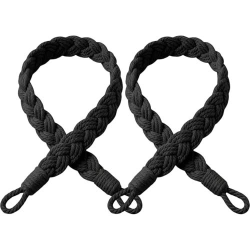 TopHomer Lot de 2 embrasses de rideaux – 6 options de couleur, attaches de rideaux avec 2 crochets métalliques, embrasses de rideaux en corde tissée pour maison, hôtel (noir)