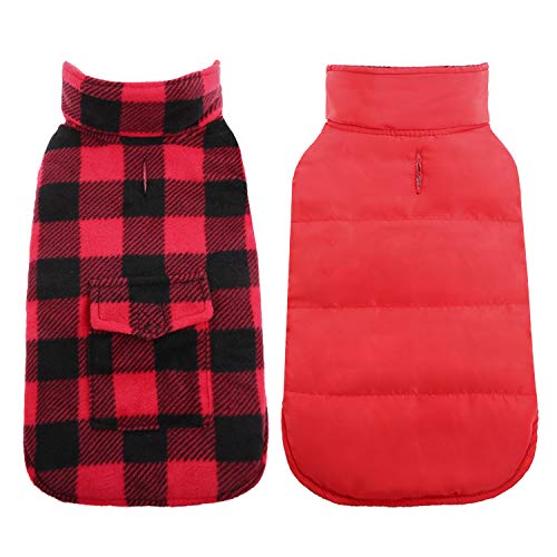 Kuoser Cozy Dog Winter Coat, Windproof Dog Jacket British Style Plaid Cold Weather Dog Coat Reversible Warm Dog Vest For Small Medium Large Dogs Red 2Xl #TOP1