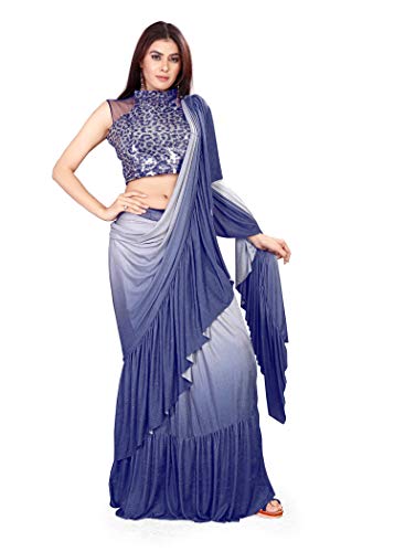 Sari prêt à porter bleu femme lycra stretch taille 3XL