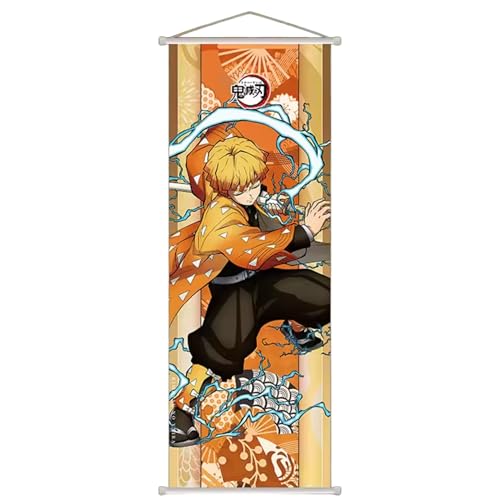 NOLA SHOP Anime Wall Scroll Banner, Lightning Zenitsu- Swordsman Design, Soft Fiber Fabric, 27.5 x 9.8 Inches, Vertical Hanging Poster for Bedroom and Gaming Room