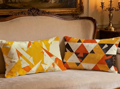 Housse de coussin géométrie velours orange rectangulaire déco - 2