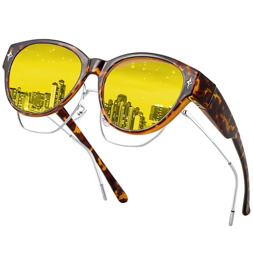 Aullwyr Polarisierte Nachtfahrbrille für Brillenträger - Nachtsichtbrille Überzieh Sonnenbrille Gelbe Gläser für Herren Damen Autofahrer Night Vision Goggles