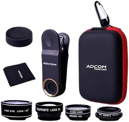 Adcom 5-in-1 Mobile Phone Camera Lens Kit is a Versatile Smartphone Photography Experience-Compatible with All iPhone and Android (Black)