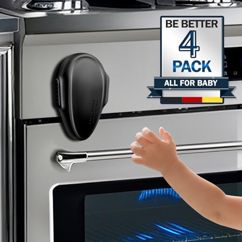 Oven Lock Child Safety (4 Pack), Kitchen Safety Oven Door Lock for Babies & Kids, Stove Child Proof, Childproof Oven Locks for Toddlers, Easy to Install, Upgrade Heat-Resistant Material (Black)