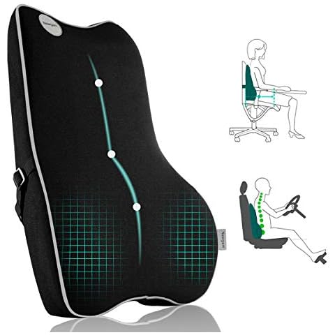 Newgam Lumbar Support Pillow,Pure Memory Foam Back Cushion Orthopedic Backrest with Breathable 3D Mesh for Car Seat,Office Chair,Computer Chair,Wheelchair and Recliner.Ergonomic Design (Grey Edge) Cover