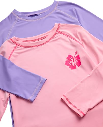 Image of Real Love Toddler Girls Rash Guard - 2 Pack Quick Dry Sun Protection Girls Swim Shirt Long Sleeve Rash Guard Kids (2T-16)