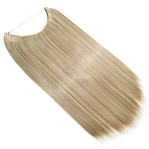 Foto von Silk-co Haarverlängerung mit Gummiband, Glatte Extensions mit unsichtbare Schnur, Synthetisch Haarteil wie Echthaar, Haarverdichtung Haar Extensions für Frauen, Honigblond & Bleichblond, 50cm
