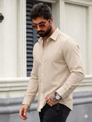 Image of Striped Casual Regular Fit Shirt for Men| Men Full Sleeve Shirt