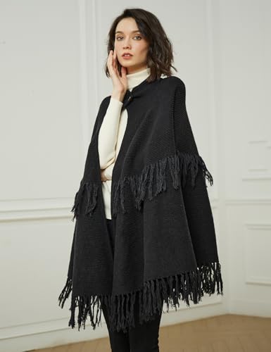 BEAUTELICATE Women's Poncho Cape Vintage Knitted Tassel Warm Winter Autumn Coat Sweater Cape Cardigan Sweater4