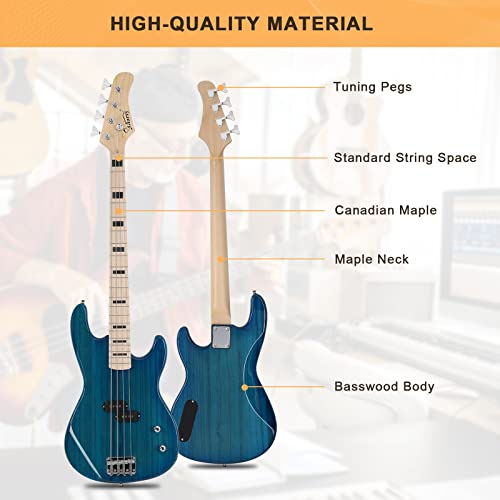 Glarry Gp Series Full Size Electric Bass Guitar 4 String Beginner Kit Canadian Maple Fingerboard With Cable, Strap, Bag And Accessories(Blue) #TOP5