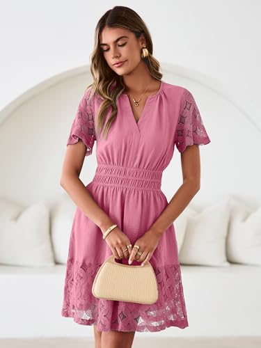 Image of Simplee Womens Boho Summer Dresses Casual Wedding Guest V Neck Short Sleeve Empire Waist A Line Tiered Mini Dress