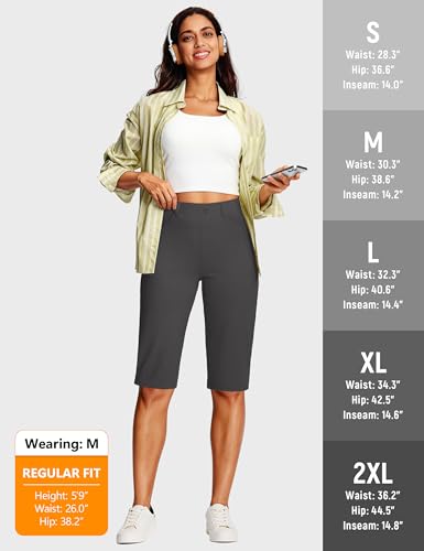 Image of ISEEGZ 14'' /18 inch Capri Pants for Women Dressy Stretch Pull On Womens Capris with Pockets Petite Summer Office Work Casual