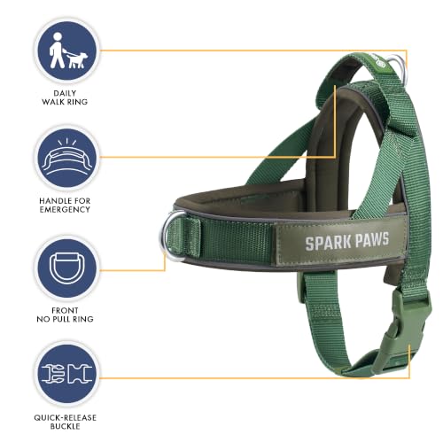 Image of Spark Paws No Pull Front Clip Dog Harness - Easy On, Padded and Lightweight | Two Clips, On in Seconds, Chest Bearing, Australian Style, No Throat Pressure, for Small Medium and Large Breeds