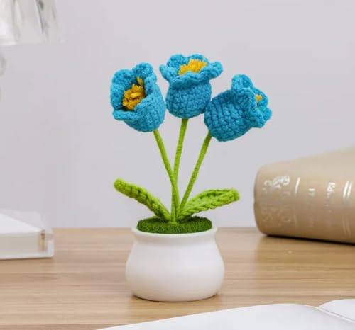 Image of VRB DecTM 1 Pcs Crochet Flowers Artificial Daisy for Office Desk Car Dashboard Decor,Home Decoration, Office, Bedroom, Christmas Decor, Wedding,Diwali. (Single Sky Blue Daisy with Pot)