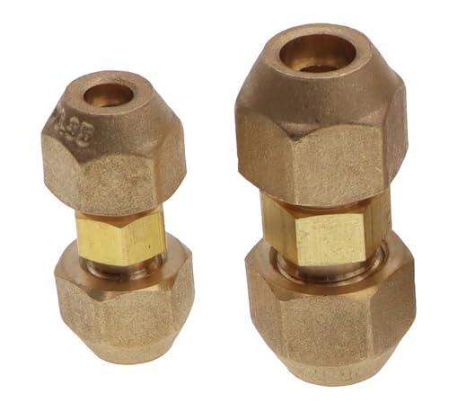 Image of Air Conditioning Copper Pipe Extension -1 /4 inch and 3 /8 inch Flare Nut, Joint Double Connector, Intermediate Connection Head, Free Welding, Fits 1 /4 inch and 3 /8 inch Diameter Tubes