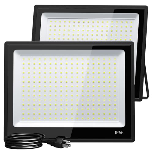 XXBSAZ 2 Pack 200W LED Flood Lights Outdoor, 25,000LM Plug-in Hardwire Work Light IP66 Waterproof - 6500K Daylight Bright for Yard, Garage, Stadium