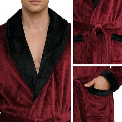 Image of U2SKIIN Mens Fleece Robe Plush Collar Shawl Bathrobe