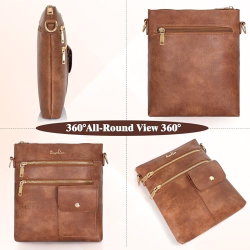 Crossbody Purses for Women, Soft PU Leather Shoulder Handbag, Zipper Pocket Adjustable Strap Shoulder Bag with RFID, Brown4