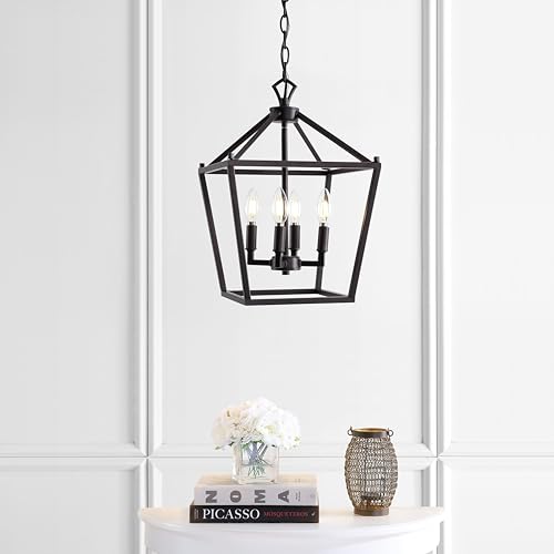 JONATHAN Y 12" Oil Rubbed Bronze Lantern Pendant Light, 4-Light Pagoda Style Metal Cage Farmhouse Hanging Ceiling Fixture for Kitchen Island, LED Bulb Included (JYL7436A) by JONATHAN Y - Image 6