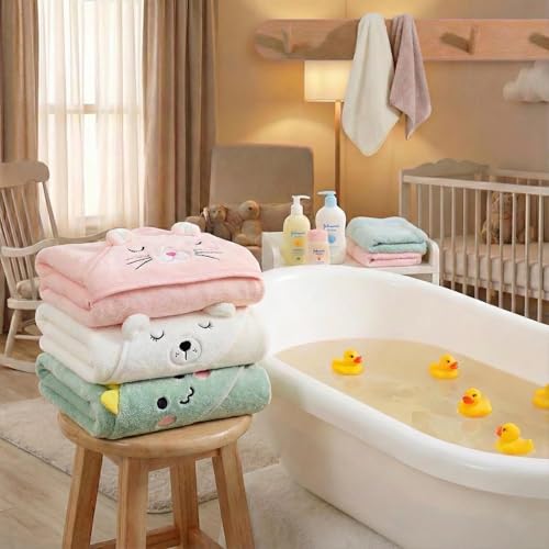 Image of Hooded Baby Towel - 3 Pack Premium Soft Bath Towel for Baby, Newborn,Infant - Ultra Absorbent,Natural Baby Stuff Towel, Soft Coral Velvet Coral Fleece Bath Towel for Boys and Girls
