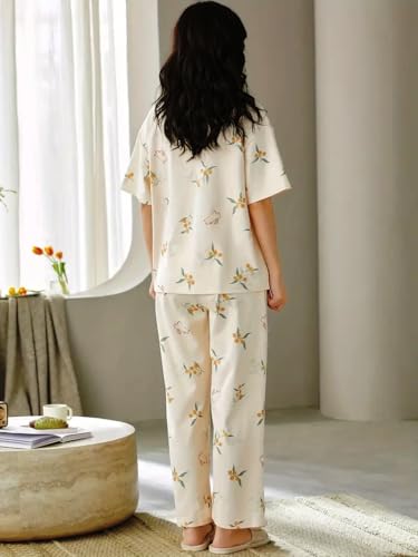 Image of GLASGO Women's Cotton Pajama Set with Top & Pants|| Korean Night Suit|| Lightweight Printed Set || Soft & Comfy Sleepwear for Girls & Women || LNS-3-$