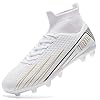 HRJR Men's Soccer Cleats Football Cleats for Unisex-Adult High-Top Spikes Shoes for Youth Lightweight Professional Training Turf Outdoor Athletic Sneaker Big Boys White 9.5