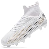 HRJR Men's Soccer Cleats Football Cleats for Unisex-Adult High-Top Spikes Shoes for Youth Lightweight Professional Training Turf Outdoor Athletic Sneaker Big Boys White 7