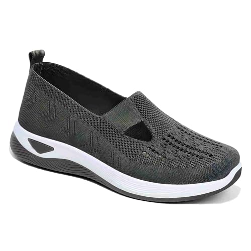 Women's Orthopedic Shoes Walking Shoes Lightweight and Loose fit Shoes Woven Breathable Soft Soled Wide Bulky Dark Gray 40