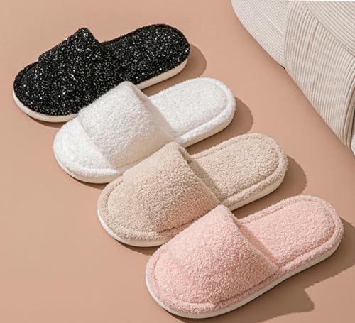 Caistre Womens Slides Fuzzy Slippers Open Toe Fluff Slippers Soft Cozy House Shoes Furry Bedroom Memory Foam Shoes with Arch Support4