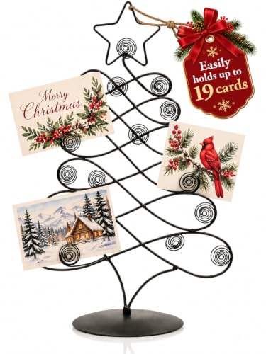 Red Co. 17.5" H Decorative Tabletop Display Christmas Tree Card & Photo Holder Rack in Black Finish