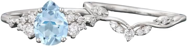 1.0 ct Pear Shaped Gemstone Engagement Rings For Women 2 pcs Unique Art Deco Curved Wedding Ring Set 10K 14K 18K Gold Nature Teardrop Inspired Ring Wedding Engagement Ring Set