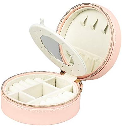 Adel Dream Jewellery Box, Jewellery Organiser, Travel Jewellery Box, Jewellery Box, with Zip and Mirror, Round, Small, for Home and Under work, Ideal for Girls and Women (Pink).