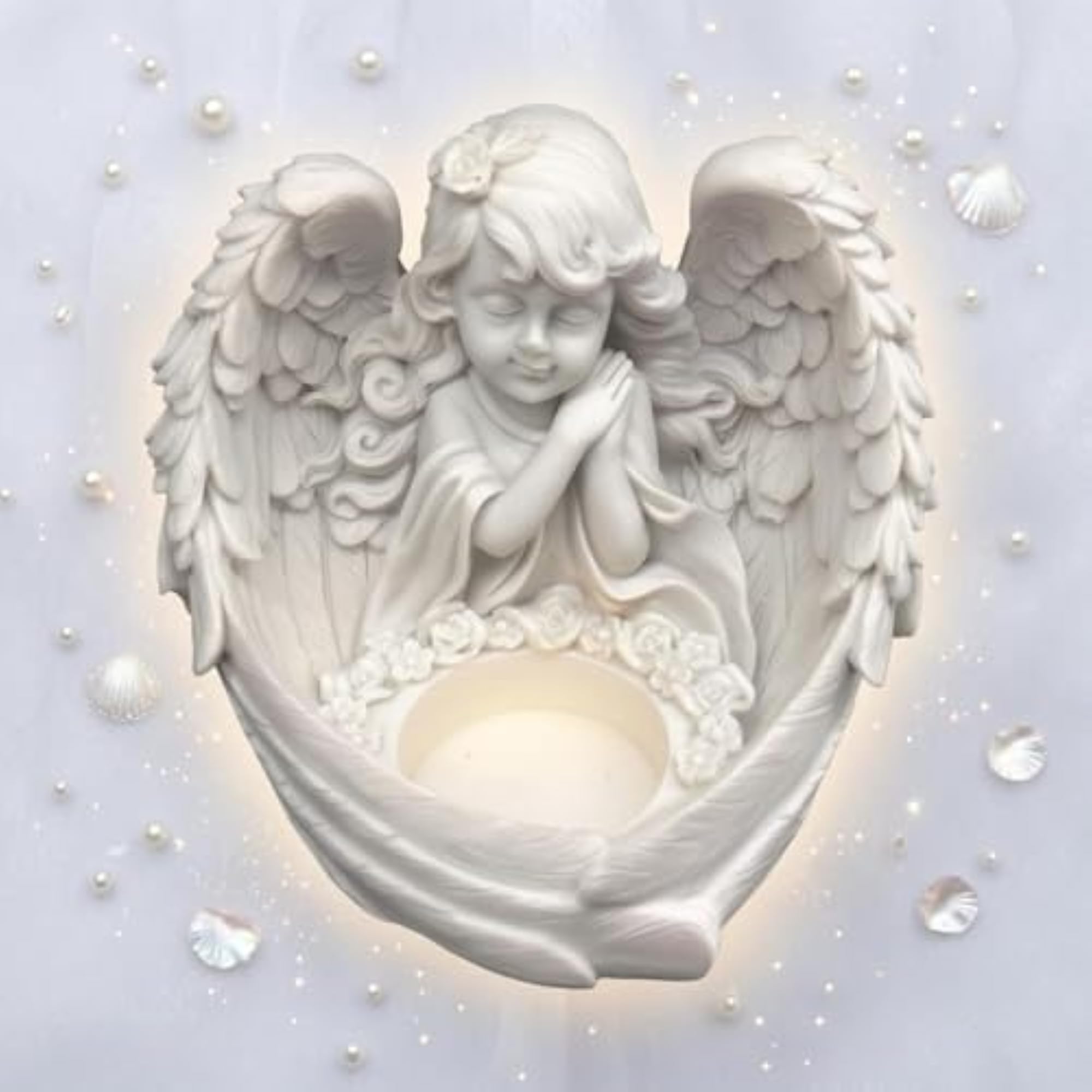 Feather Details Angel Cup Style 1, White Resin