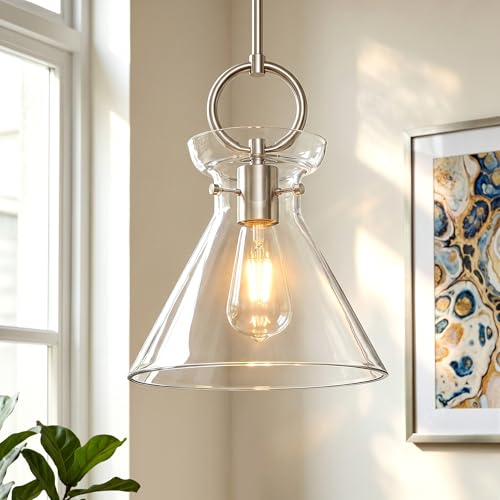 Gednbo Glass Pendant Lights Kitchen Island Nickel 9.84'' Clear Glass Shade