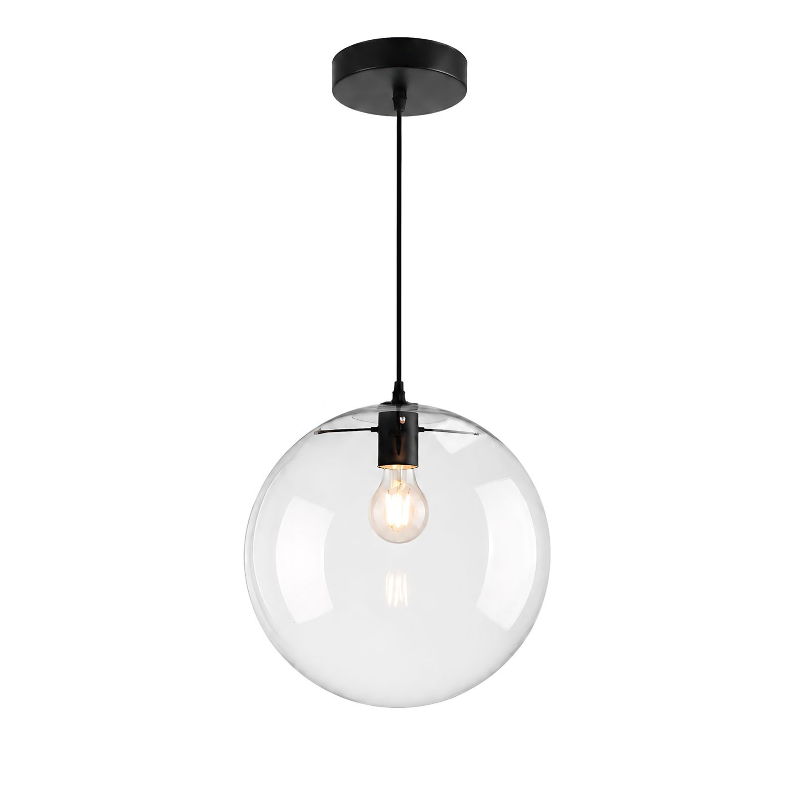 Lampada a Sospensione da Soffitto in Vetro Moderna E27 Globo Trasparente Finitura Dorata Lampadario Regolabile 150cm per Isola Cucina Sala da Pranzo Camera Caffè Corridoio (Nero, 20cm)
