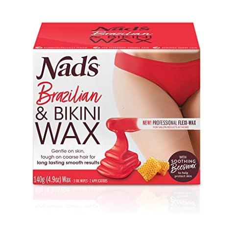 Nad's Brazilan & Bikini Wax Kit, Hair Removal For Women, Body Wax Specifically For Coarse Hair, At Home Waxing Kit With Hard Wax + Calming Oil Wipes + Wooden Spatula Cover