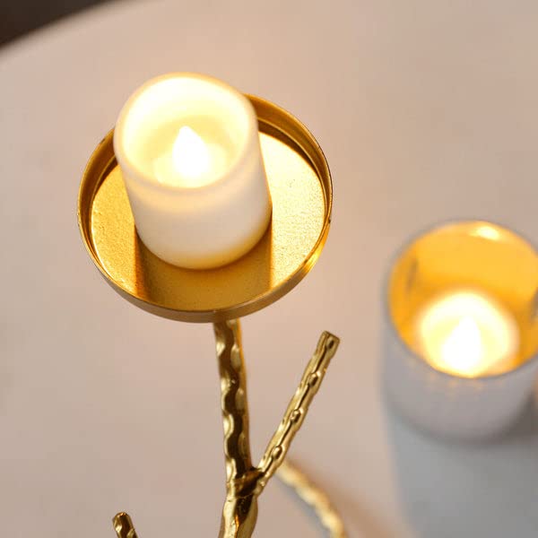 TABLECLOTHSFACTORY 2ft Gold Metal Tree Branch Candelabra Mercury Votive Candle Holders, Twig Branch Candle Stand