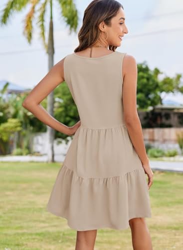 Image of QACOHU Women's Summer Sleeveless V Neck Mini Dress with Pockets Casual Sundress Beach Dresses for Women 2026