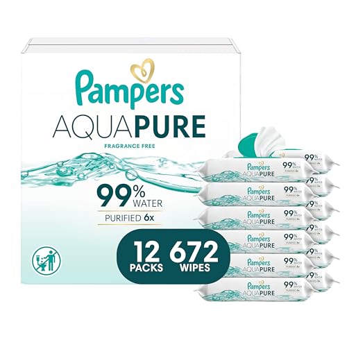Image of Pampers Aqua Pure Baby Wipes, 99% Water, Fragrance Free, 672 Baby Wipes Total (12X Flip-Top Packs) [Packaging May Vary]