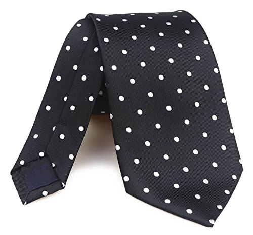 Men's Big Boys Repp Black Silk Tie Small Pin Polka Dots Jacquard Working Silk Necktie #TOP1