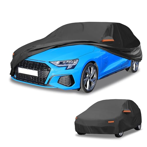 Partuto All-Weather Waterproof Car Cover - UV-Resistant Outdoor Full Exterior Protection for Audi A3 Hatchback Aluminum Film Black with Right Side Zipper