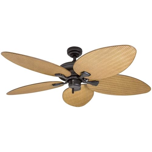 Honeywell Ceiling Fans Palm Valley, 52 Inch Tropical Indoor Outdoor Ceiling Fan with Light, Pull Chain, Three Mounting Options, 5 Palm Leaf Blades, Reversible Motor - 50507-01 (Bronze) - Image 4