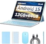Android 15 Tablet 10 Inch, 12GB RAM+64GB ROM+1TB Expandable, 2 in 1 Tablets with Keyboard/Case/Mouse/Stylus, 1.8Ghz Quad-core Processor, 8MP Camera, 1280 * 800 IPS HD Screen Tablet, 5G WiFi 6 BT 5.0