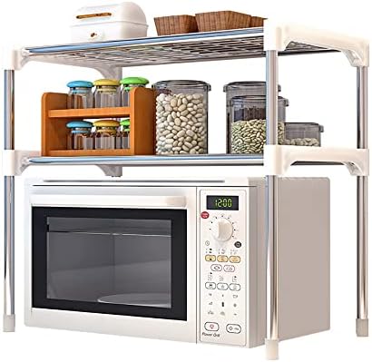 SITAKE Microwave Shelf Stand, 2-Tier Multifunctional Microwave Ovens Countertop, Stainless Steel Fine Mesh Silver Kitchen Storage Organiser Shelfs