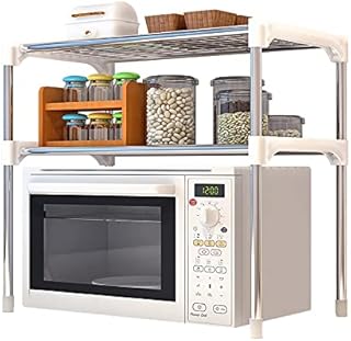 SITAKE Microwave Shelf Stand, 2-Tier Multifunctional Microwave Ovens Countertop, Stainless Steel Fine Mesh Silver Kitchen Storage Organiser Shelfs