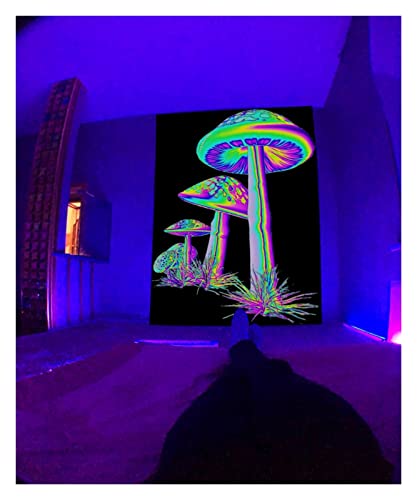 Tapiz Calavera Hippie Psicodélico，Fluorescente UV Tapiz，Psicodélico Fluorescente Uv Reactivo montaña trippy colgante De Pared Para Dormitorio Dormitorio ( Color : Mushroom 4 , Size : 37.4"X28.7"(95X73